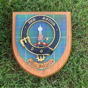 Tartan Scottish authentic vintage Plaque with Crest and Motto wall home decor